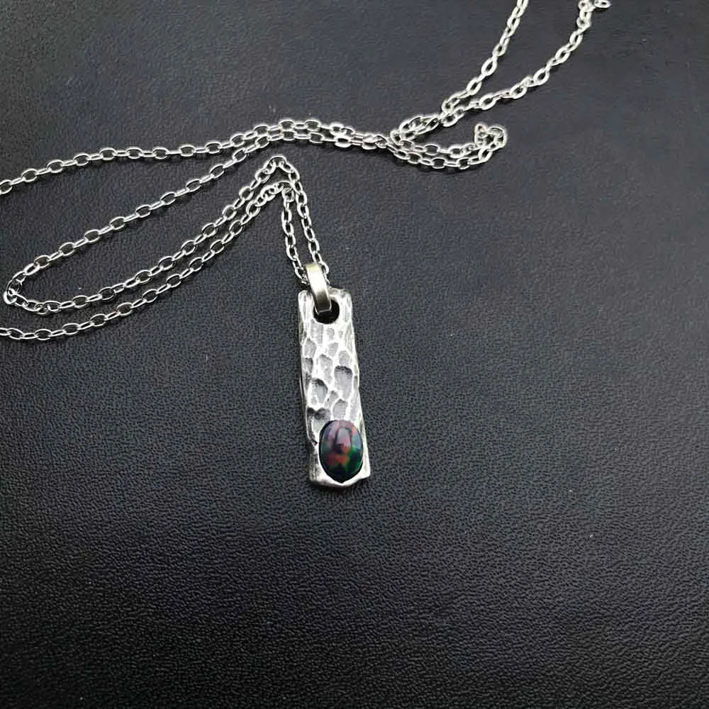 CSJ Vintage Real Natural Black Opal Pendants Sterling 925 Silver for Women Man Necklace Wedding Engagement Gift Fine Jewelry