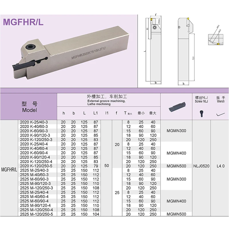 MGFHR MGFHL 2020 2525 White Grooving Turning Tool Holder Lathe Slot Cutter CNC Machine for MGMN 200 300 400 Insert