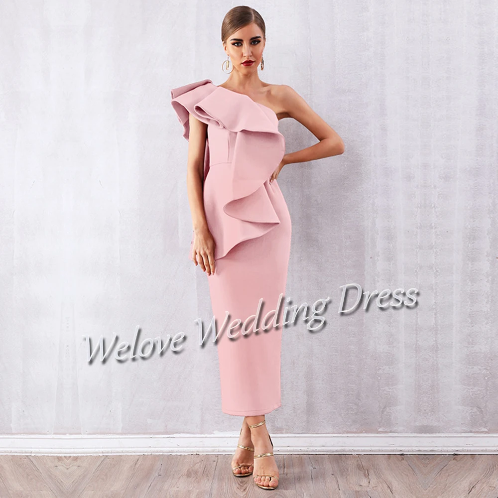 Elegancka matka panny młodej jedno ramię do kostek szczupły prosty gość szeroki zwężony zamek z powrotem pan młody mama Bridal Vestidos