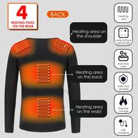 Winter Insulated Heating Underwear with 3 heating pads Washable USB Electric Heated Thermal Long Sleeve T Shirts for Outdooor