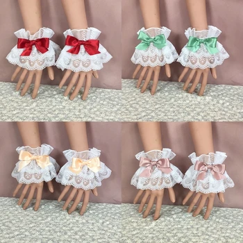 Bracelet Lolita en dentelle à volants, manches à main, Style japonais, doux, multicolore, nœud papillon, pour demoiselle d'honneur, Cosplay, fête de bal