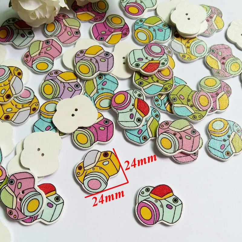 50pcs Mixed Musical Instruments 2 Holes Natural Wooden Buttons Decorative Scrapbooking Sewing Accessories For Craft