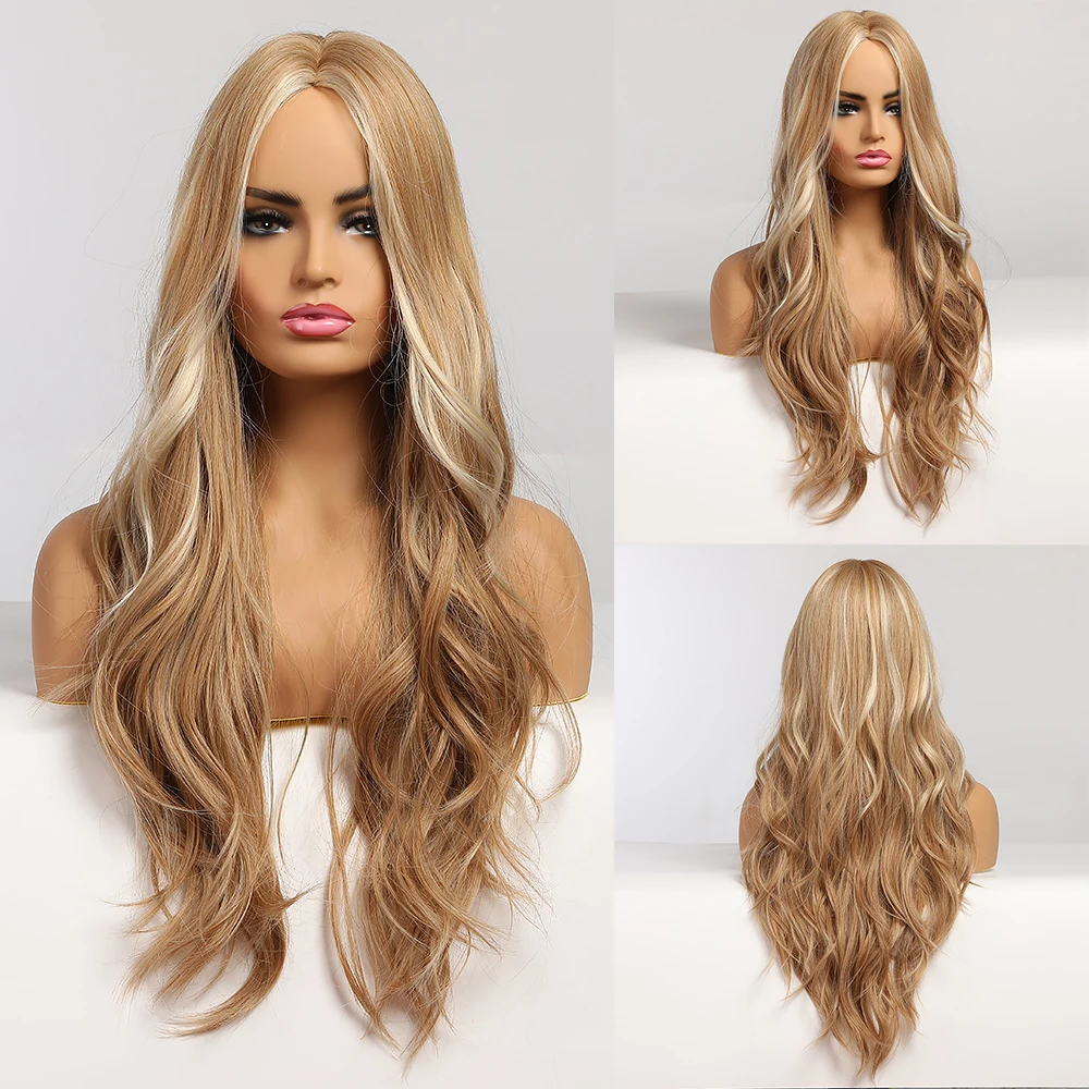 DropShipping EASIHAIR Long Blonde Ombre Synthetic Wigs for Women Wig Middle Part High Density Wavy Cosplay Wigs Heat Resistant