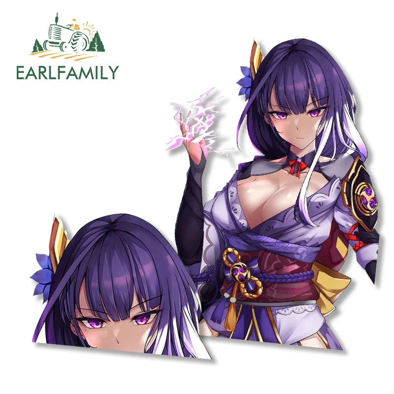 EARLFAMILY 13 cm für Genshin Impact Raiden Shogun Autoaufkleber Graffiti Anime Aufkleber Surfbrett Motorrad Fenster Autozubehör