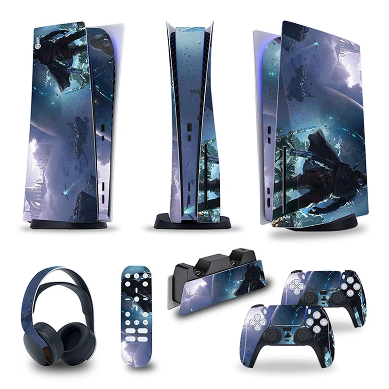 Cool Design 5 in 1 Sticker Vinyl for PS5 Disc Edition Skin Sticker Decal Cover for PS5 Standard Disk Console and 2 Controllers