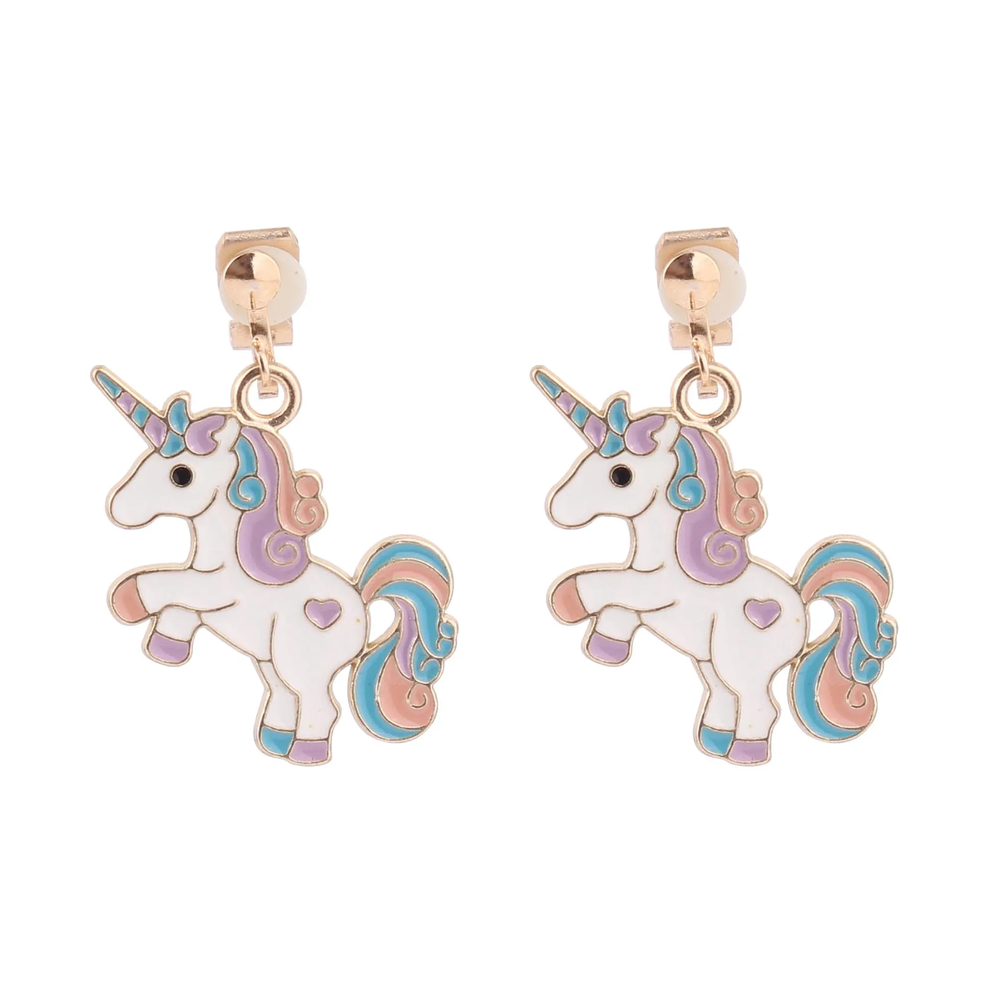 WENHQ  Cartoon Unicorn Clip on Earrings Fashion Cute Ear Clips for Little Girl Students Party Birthday No Pierced Earrings Gift