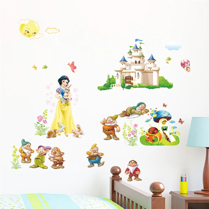 Snow White Princess & Dwarfs Castle Wall Stickers For Kids Room Bedroom Home Decorations Anime Mural Art Diy Girl\'s Movie Decal