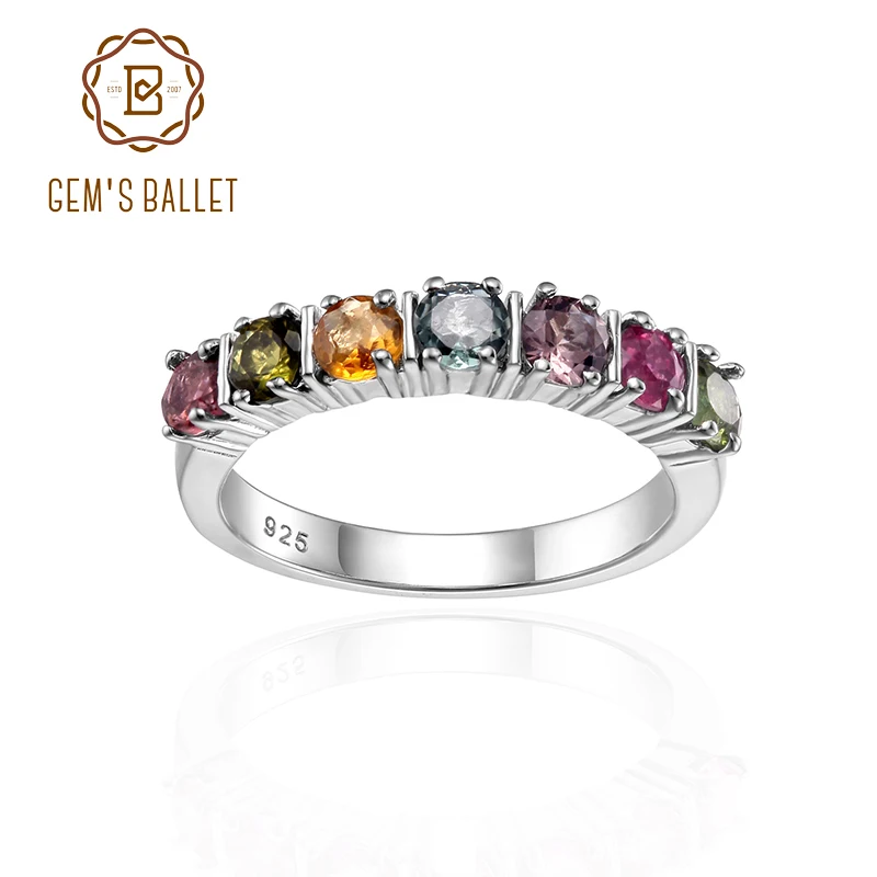 

GEM'S BALLET Stackable Eternity Band Ring for Women Silver 925 Jewelry Natural Tourmaline/Pink Topaz/Black Garnet Gemstone Rings