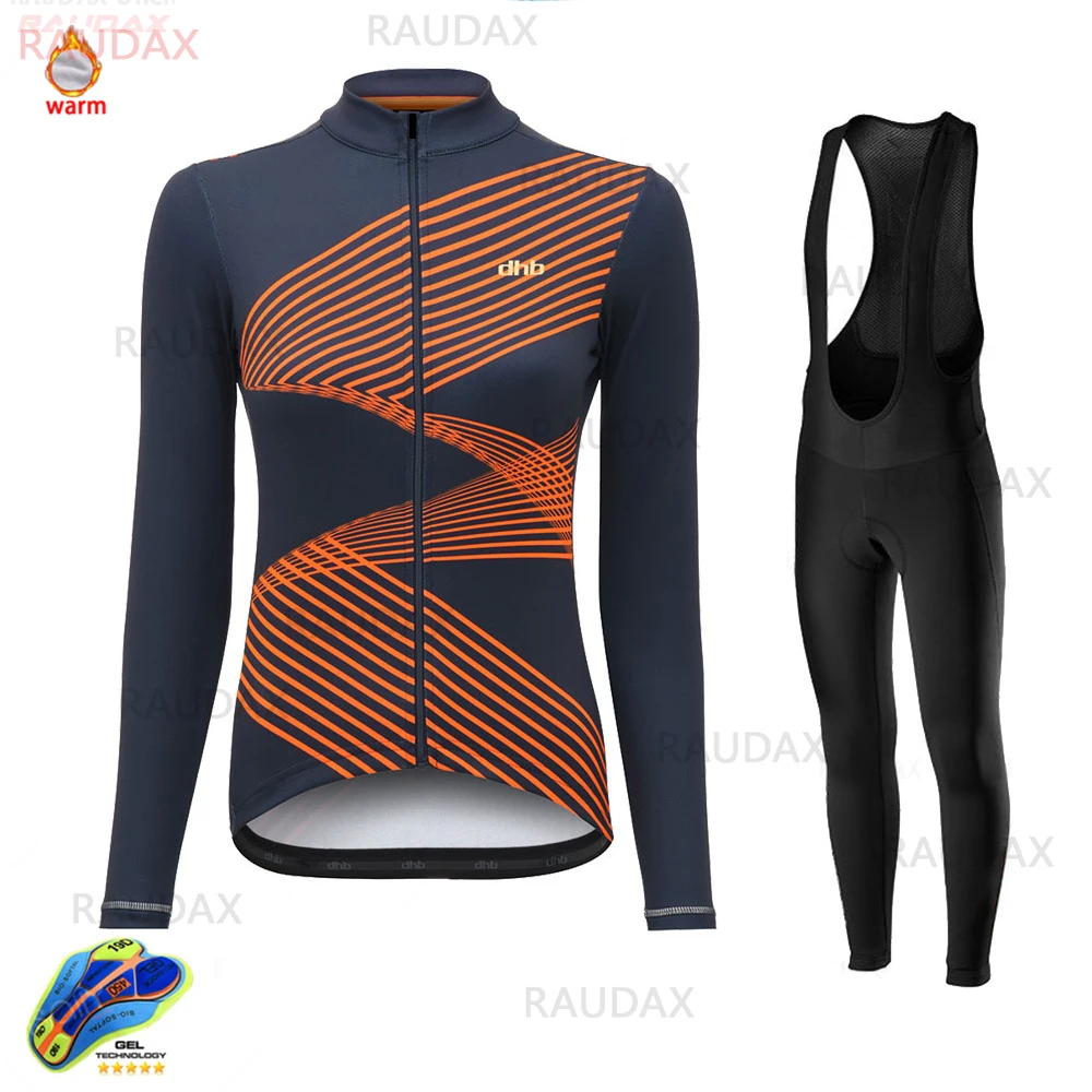 DHB Women Cycling Jersey Winter Thermal Fleece Bike Jersey Set Ropa Ciclismo MTB Road Bike Cycling Long Sleeve Bicycle Clothing