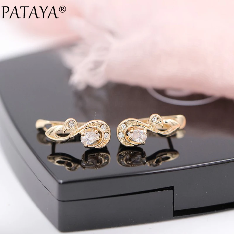 PATAYA New Small Flower Natural Zircon Women Earring 585 Rose Gold Color Trendy Drop Earrings Hollow Cute Fine Fashion Jewelry