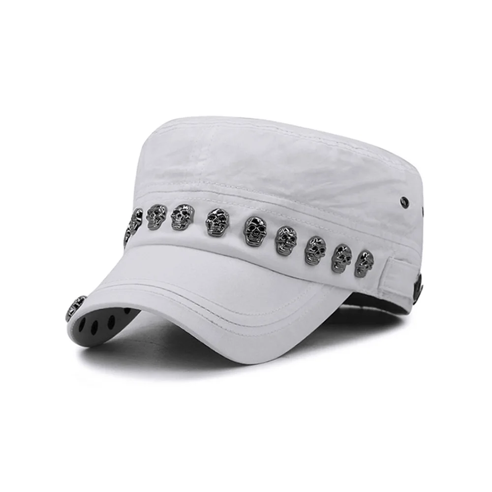 Adult Hip Hop Punk Rock Skull Rivet Flat Peaked Hats Men Spring And Autumn Fitted Baseball Caps