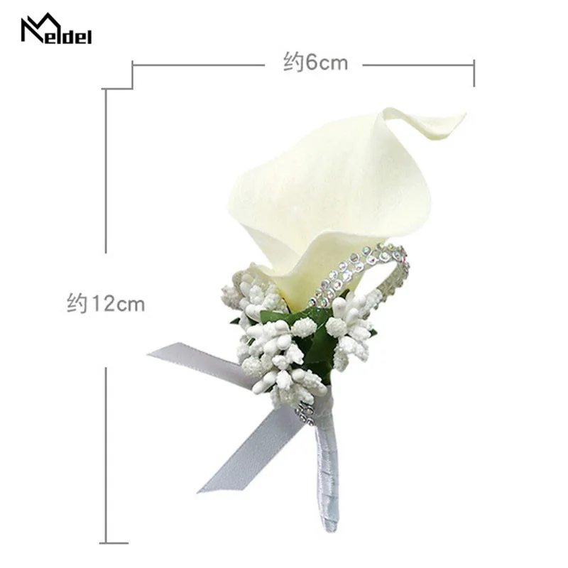 Meldel casamento corsage noivo broche pinos corsages casamento e boutonnieres branco buttonhole plutônio calla homem acessórios de casamento