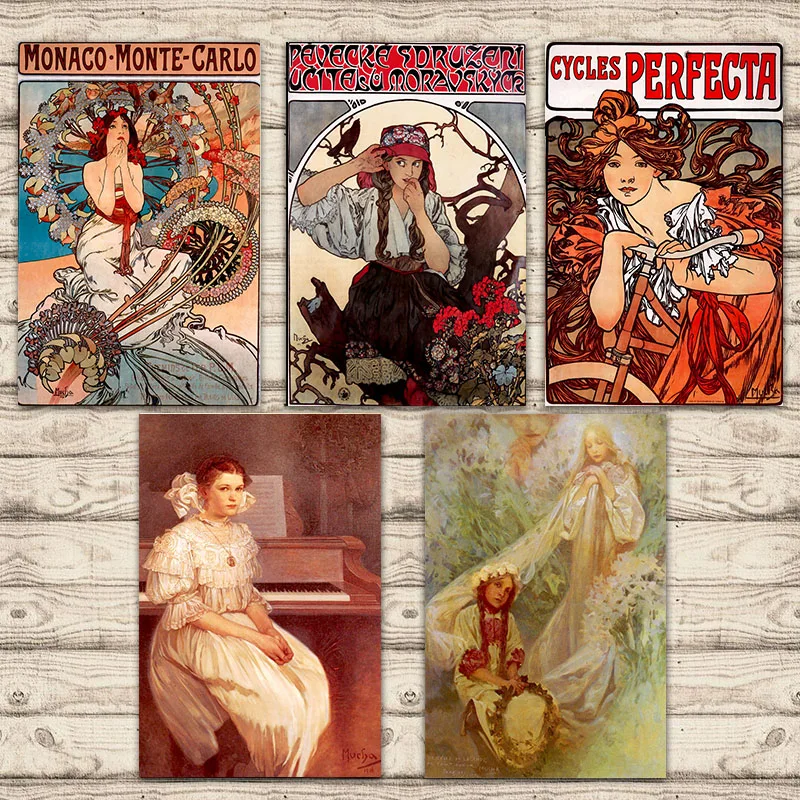 Association of Moravian Teachers Alphonse Maria Mucha Piano Girl  Canvas PaintingBar Home Decor Gift