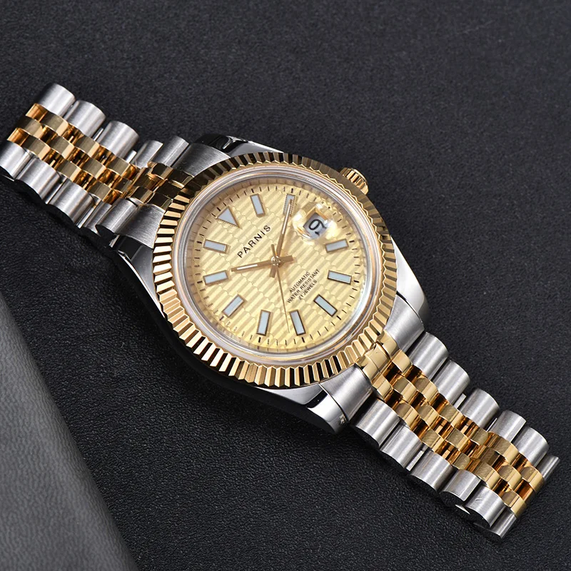 

New Arrival Parnis Green Dial Men's Watches Calendar Sapphire Glass Miyota 8215 Automatic Mechanical Men Wristwatch Jubilee Band
