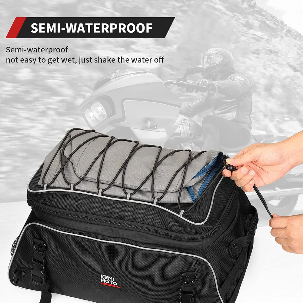 Tail Bag Motorcycle Luggage Tour-Pack Rack Bag Collapsible Trunk Bags with Bar Straps Waterproof Touring for Road King Street