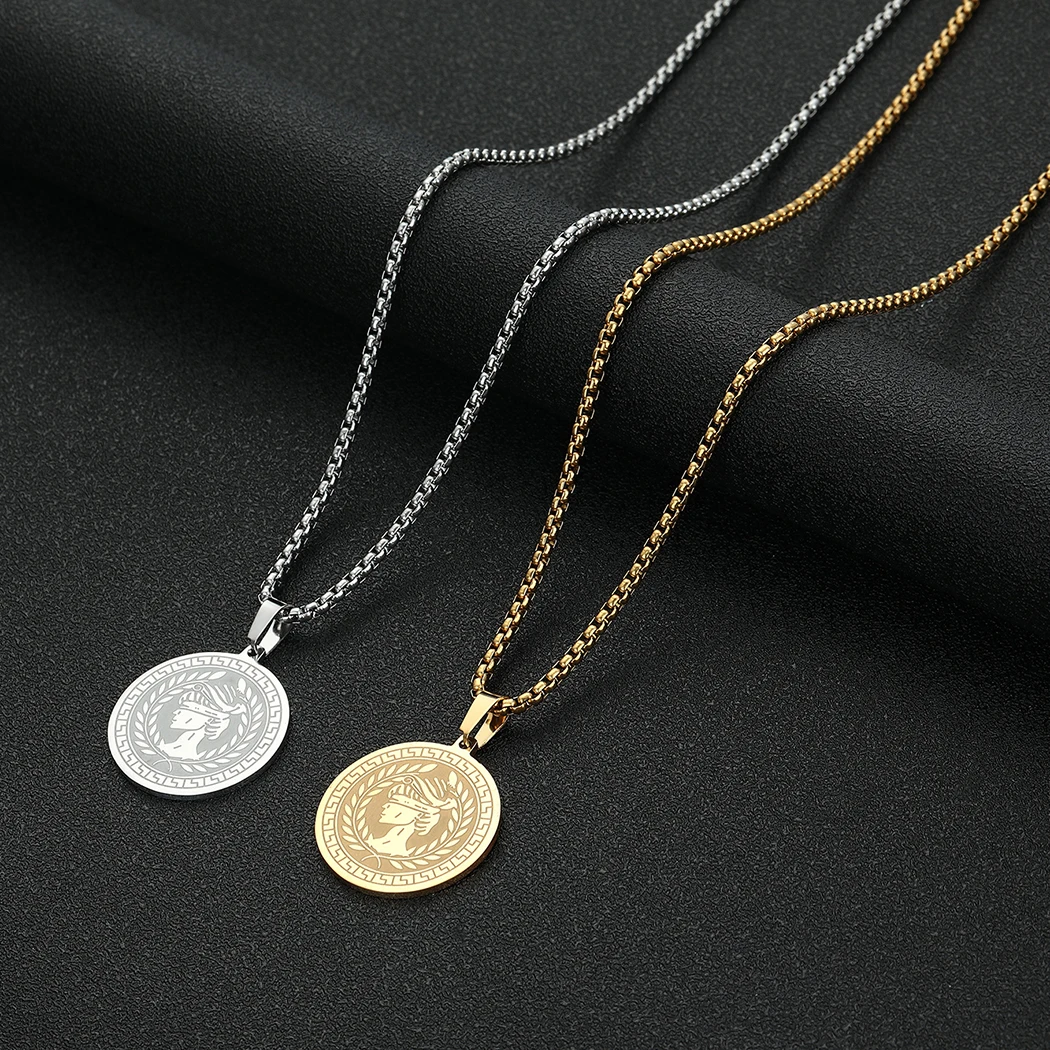 Athena the Goddess of Wisdom and War Handicraft Pendant Necklace for Men Women Stainless Steel Greek mythology Charm Choker Gift