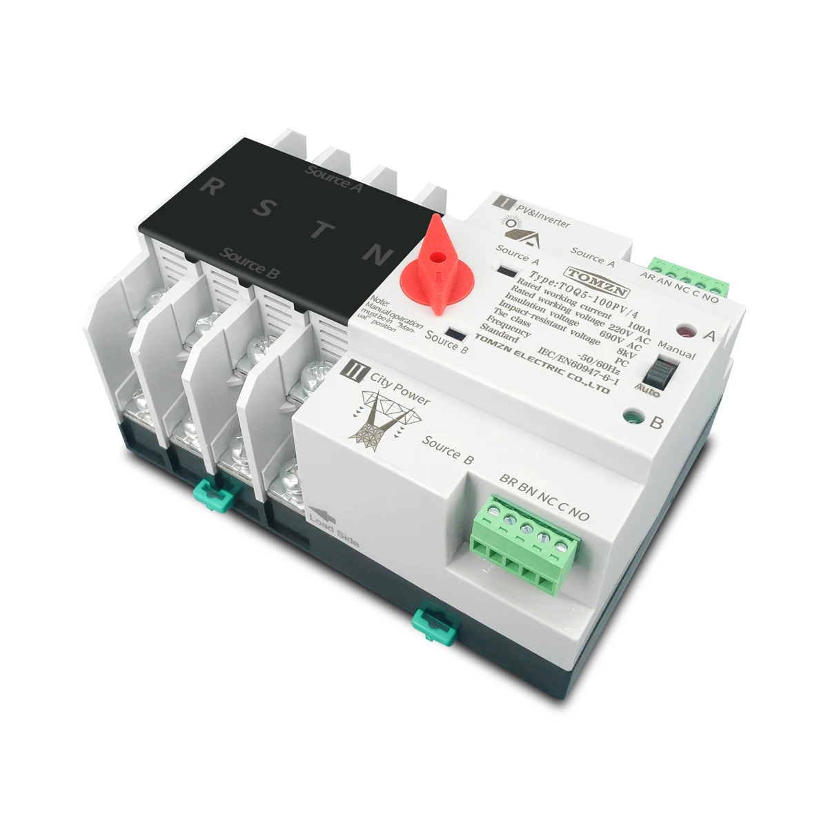 4P 3 Phase 4 wire Din Rail ATS for PV and inverter Dual Power Automatic Transfer Selector Switches Uninterrupted 63A 100A 125A