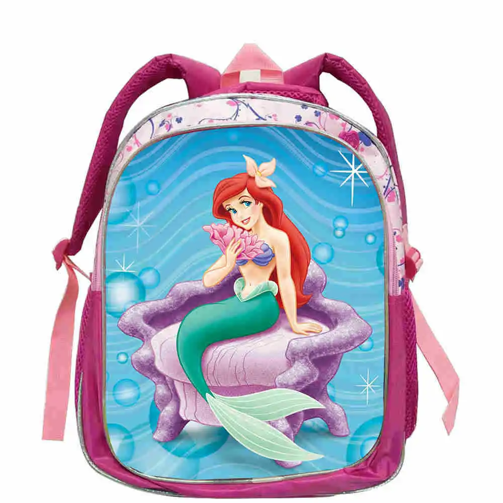 Disney Brand Cartoon Little Mermaid Ariel Princess Backpack Kids School Bag Kindergarten Pink Backpack for Girls 12inch