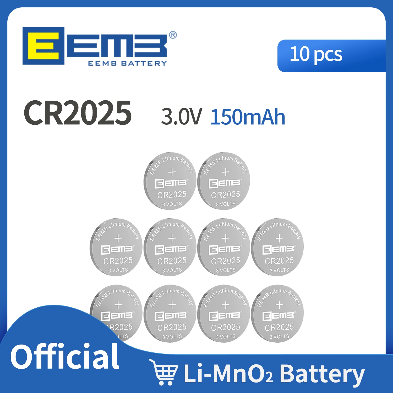 EEMB 3V 210mAh High Capacity Coin Cell CR2025 Battery. Long-Lasting Power for Watches, Car Keys, Electronic Devices, Bulk Pack.