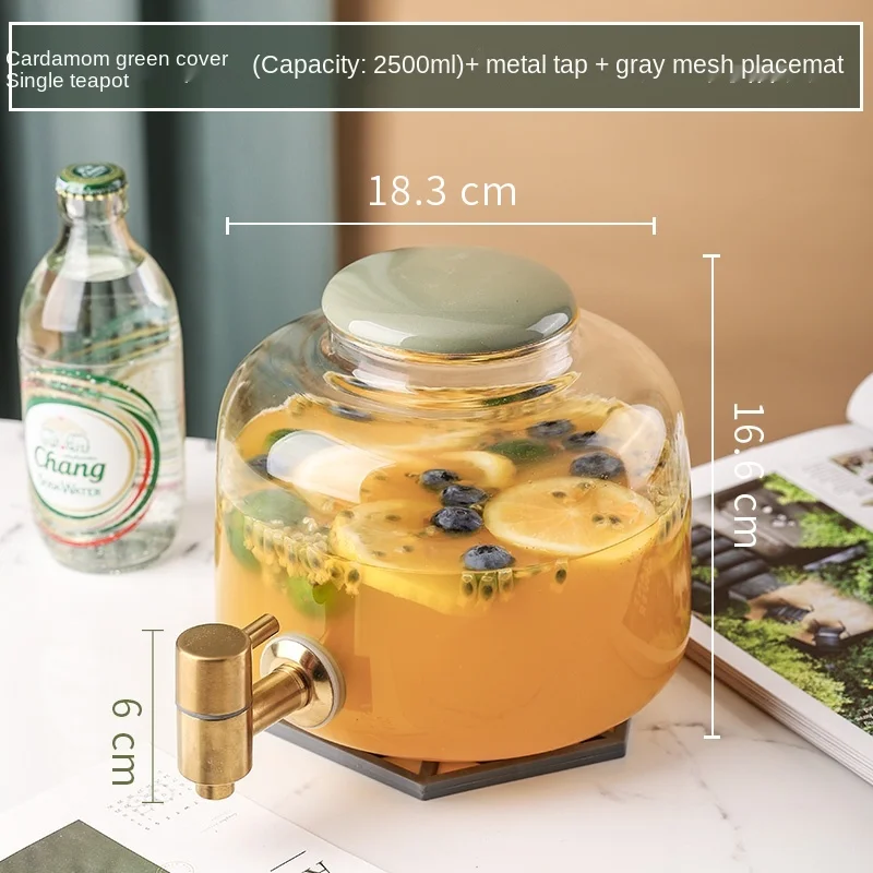 Box with Faucet Cold Water Bottle Household Large Capacity Bucket Glass Water Bottle Fruit Happy Bucket