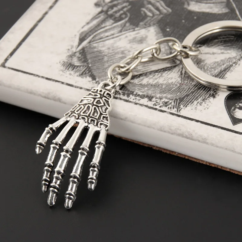 New Gothic Metal Skeleton Hand Bone Skull Claw Keychains Key Chain For Women Men Keyring  Jewelry