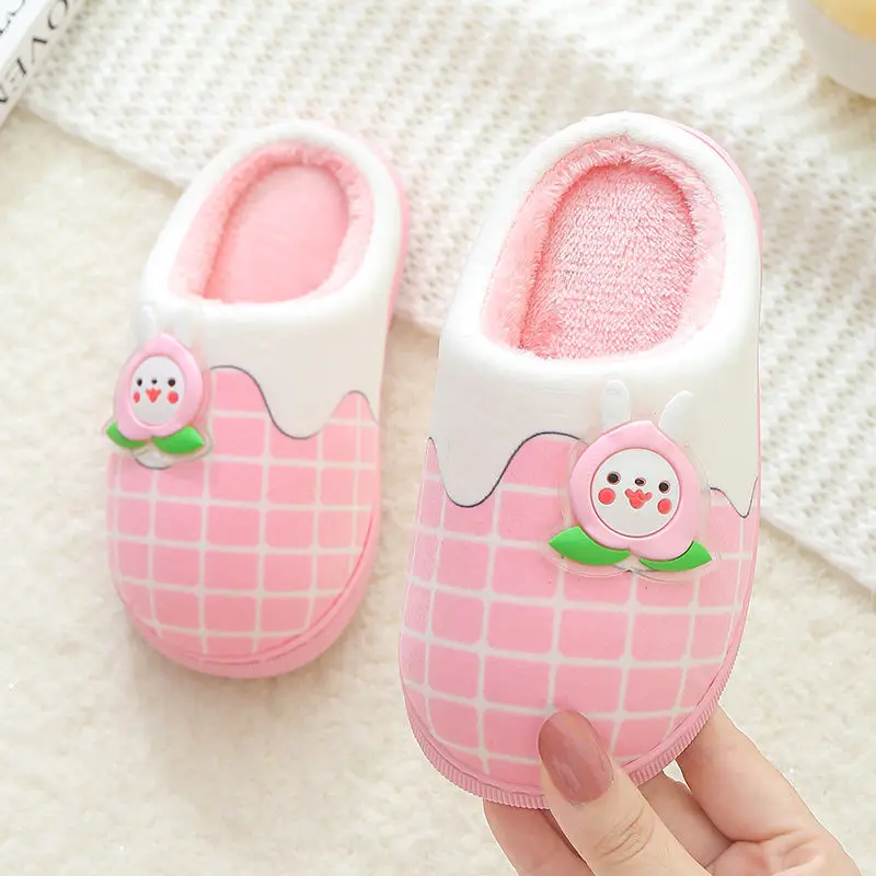 Fruit Cartoon Children Cotton Slippers Warm Non-Slip Fur Slides Autumn Winter Boys Girls Home Indoor Cotton Slippers Kids Shoes