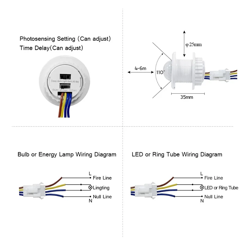 HoneyFly Motion Sensor Switch Time Delay Adjustable 40W 100-240V Infrared Sensor Light Switch Auto On/off 3-6M