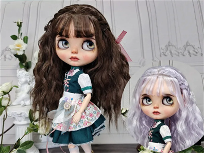 

BJD is suitable for Blythe size retro little princess imitation mohair double braid big wave fringe doll accessories