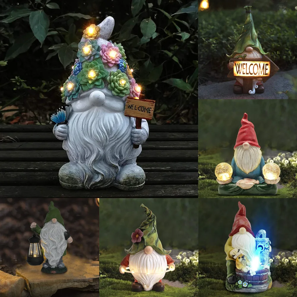 Outdoor Garten Zwerg Statue-harz Zwerg Statue Durchführung Magie Ball Solar-Led-Licht Willkommen Zeichen Gnome Hof Rasen Große figurine