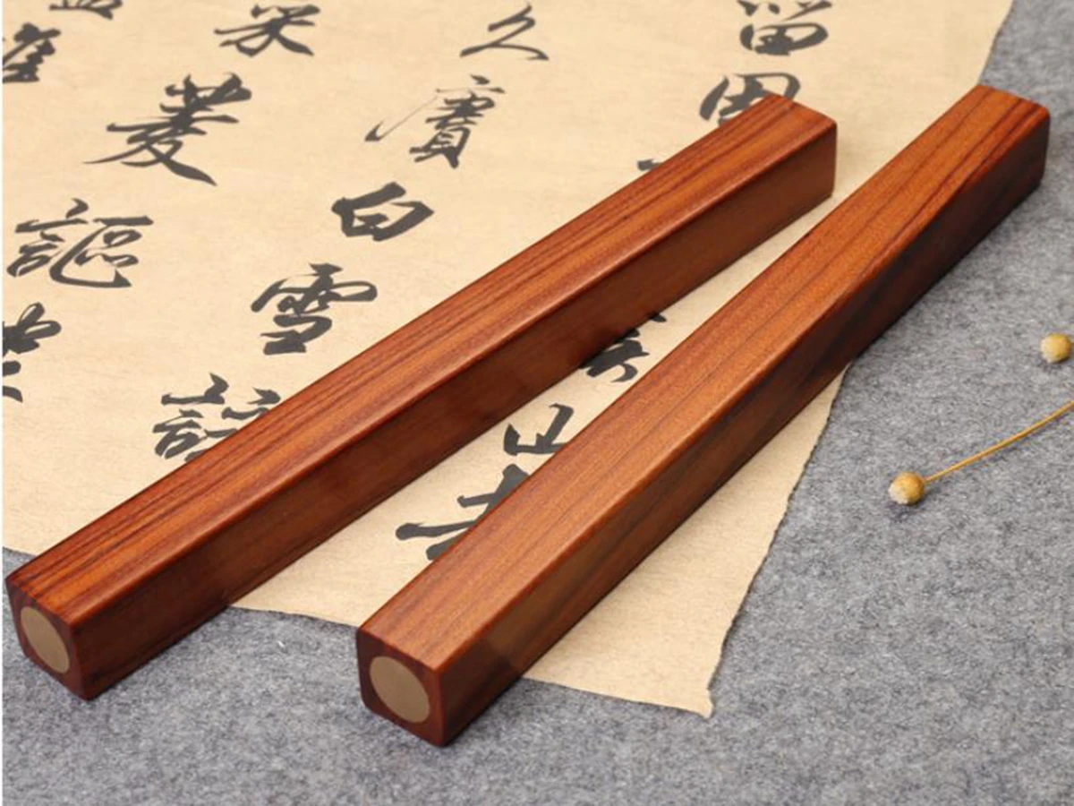 A Pair Paperweights Red Sandal Wood Copper inlay Ink Brush Painting Calligraphy Sumi-E Tool