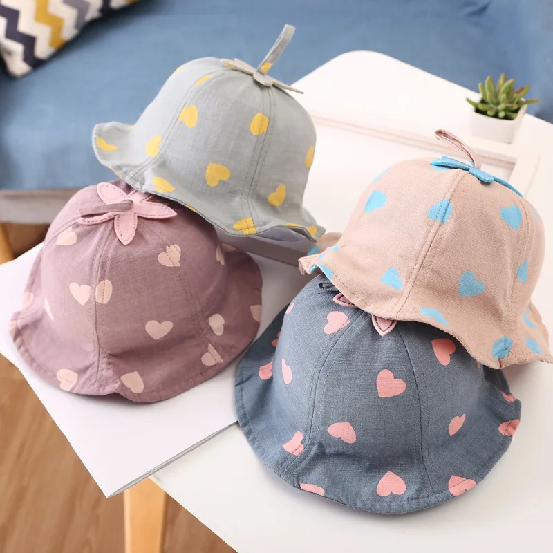 Spring Autumn 4 Colors Outdoor Bucket Hats Cotton Cap Hat for BABI GIRL Lovely Print Headwear Kids Accessories 6-24M