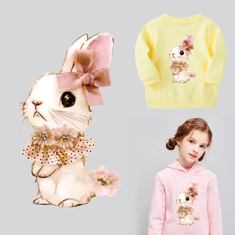 

Термонаклейки на одежду, значки с животными, милый розовый кролик, блестящая аппликация для женщин, детей, модная нашивка «сделай сам»