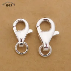 2pcs Real Pure Solid 925 Sterling Silver Lobster Spring Clasps with Ring Hook Claw Buckle Connector Jewelry Making Findings