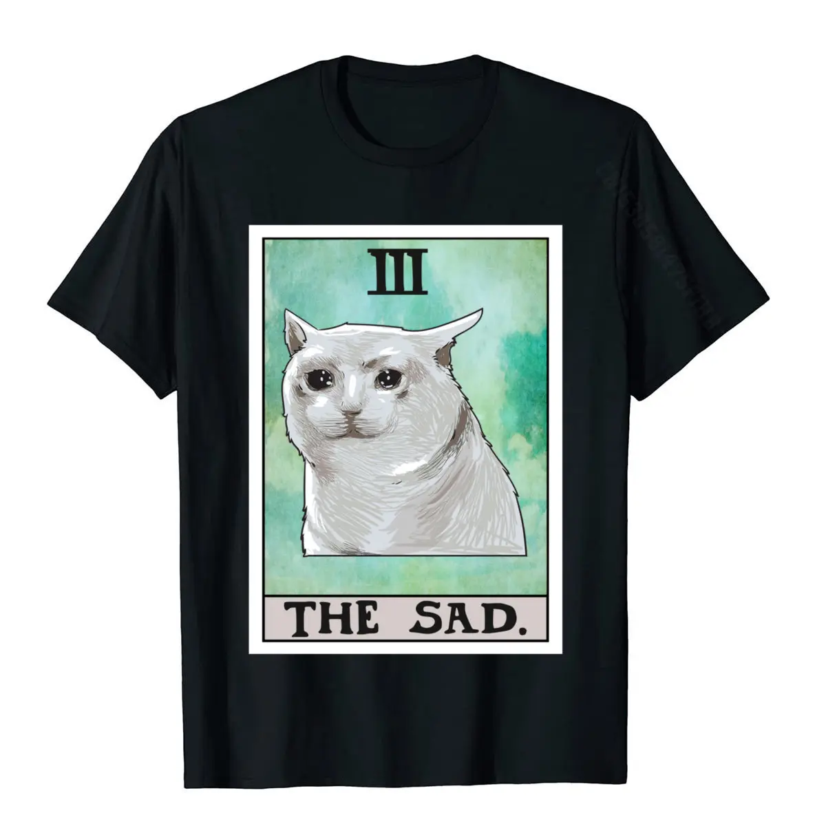 The Sad Cat Tarot Card Funny Meme Cotton Tops & Tees For Men Customized Tshirts Europe Funny