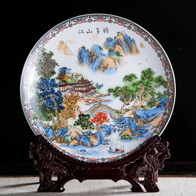 Jingdezhen Ceramics Decoration Home Decoration Hanging Plate Chinese Crafts Living Room Liquor Cabinet Point Decoration Plate