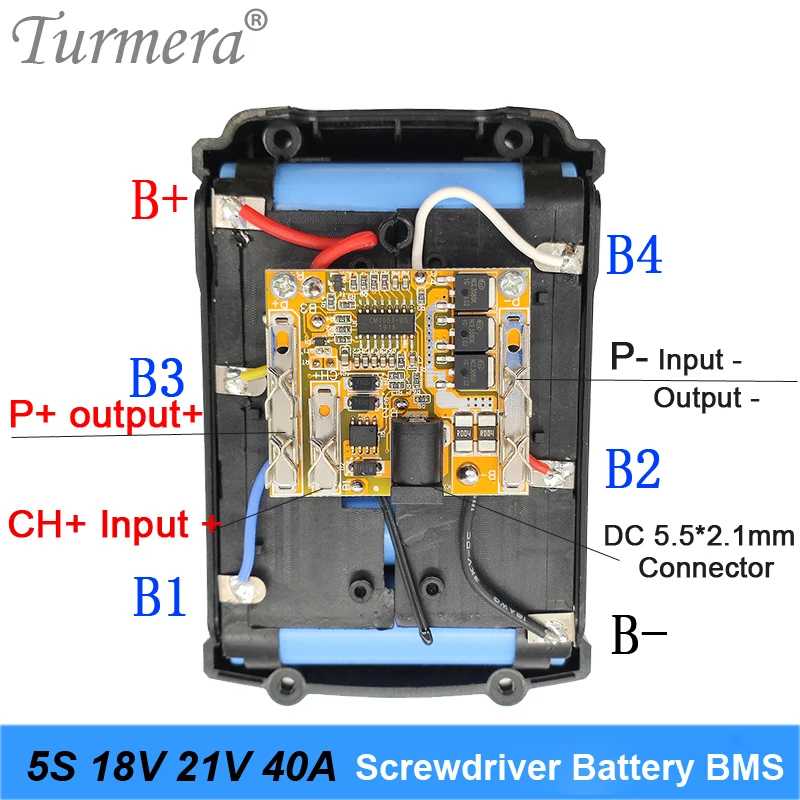 Turmera 5S 18V 21V 40A BMS Lithium Battery Board with Balance for 21V 18V Screwdriver Shurik and Vacuum Cleaner Battery Pack Use