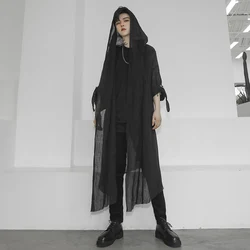 Hoge Kwaliteit Mens Geul Unisex Casual Open Stitch Hooded Lange Mantel Cape Jas Hip Hop Mannen Effen Losse Trenchcoat