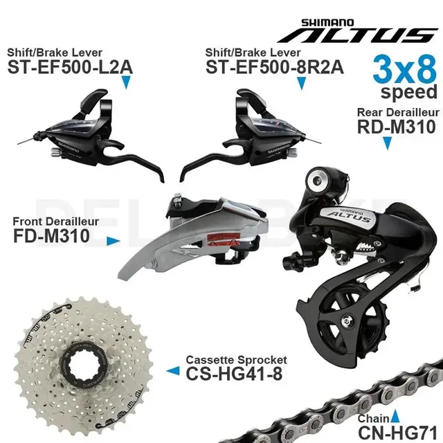 SHIMANO ALTUS ACERA 3x8 prędkości Groupset obejmują EF500 manetki M310 M360 przód/przerzutka tylna HG200 HG41 kaseta zębatka łańcucha