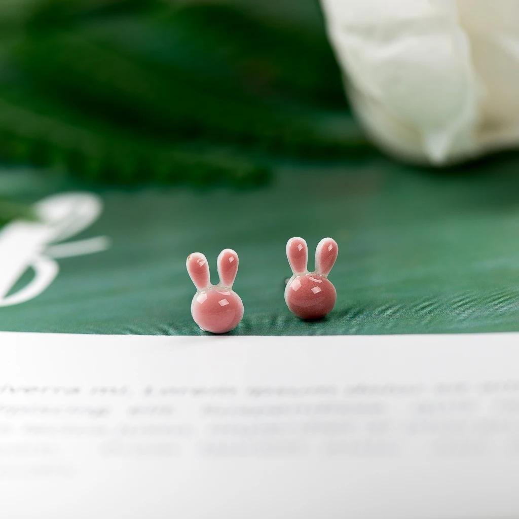 Cute Bunny Multicolor Ceramic Earrings Fashion Gift Ear Studs Jewelry Wholesale For Women Girl #LY533