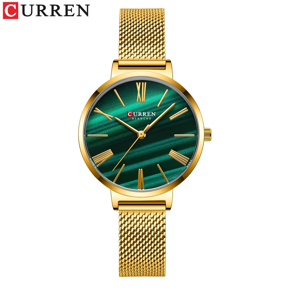 CURREN Modische Damenuhren, Lederarmband, Quarz-Armbanduhr, klassisch, schlicht, dünn 3