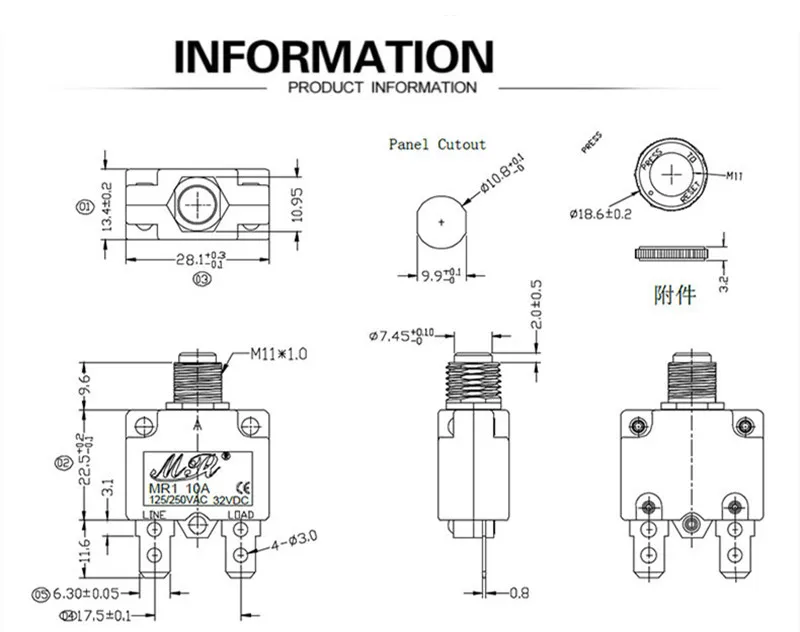 Electric Air Compressor Circuit Breaker Thermal Overload Protection Switch Over Current Protector for Generator Parts