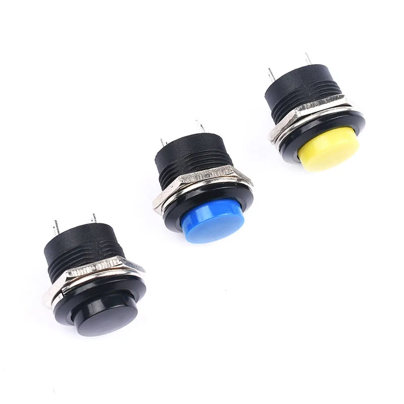 6pcs Momentary Push Button Switch 16mm Momentary 6A/125VAC 3A/250VAC Round Switches R13-507 BLACK RED GREEN WHITE BLUE YELLOW