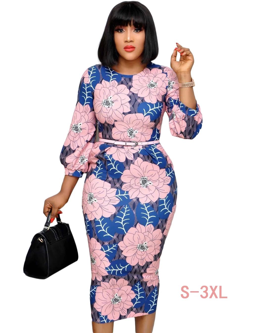 

2022 Ladies Long Sleeve Fashion Elegant Floral Tight Dress Ladies Fashion Party Club Sexy Printed Slim Pencil Dress