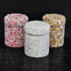 Diamond-studded Crystal Toothpick Holder Cotton Swab Storage Box Household Restaurant Round Metal Makeup Organizer Case