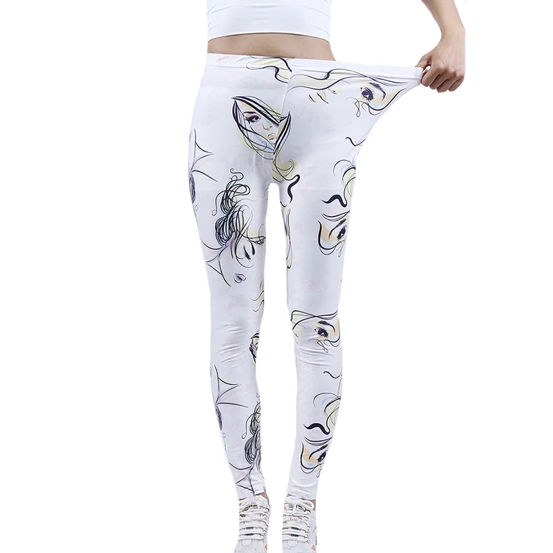 YSDNCHI Sexy Woman White Face Eyes Print Fitness Sport Elastic Sportswear Leggins Push Up Workout Legging High Waist Dropship