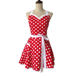 Bodecin Sweetheart Polka Dot Retro Kitchen Apron Woman Cotton Cooking Salon Avental de Cozinha Divertido Pinafore Apron Dress