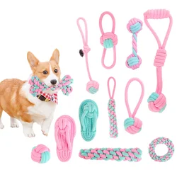 Pet Dog Chew Toy  Powder Blue Cotton Rope Knot Toys Combination Bite Molar Interaction Puppy Teething Toys Pet Supplies