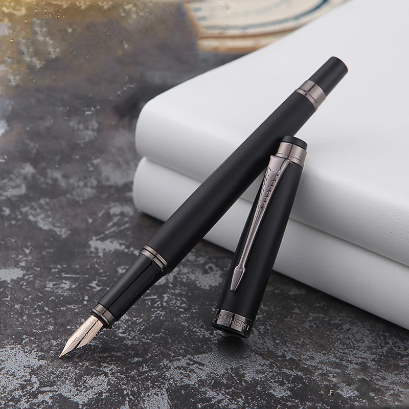 luxury quality brand HERO H706 Fountain Pen SET BOX METAL 10K Frosted Black gun gray elegante calligraphy ink pen