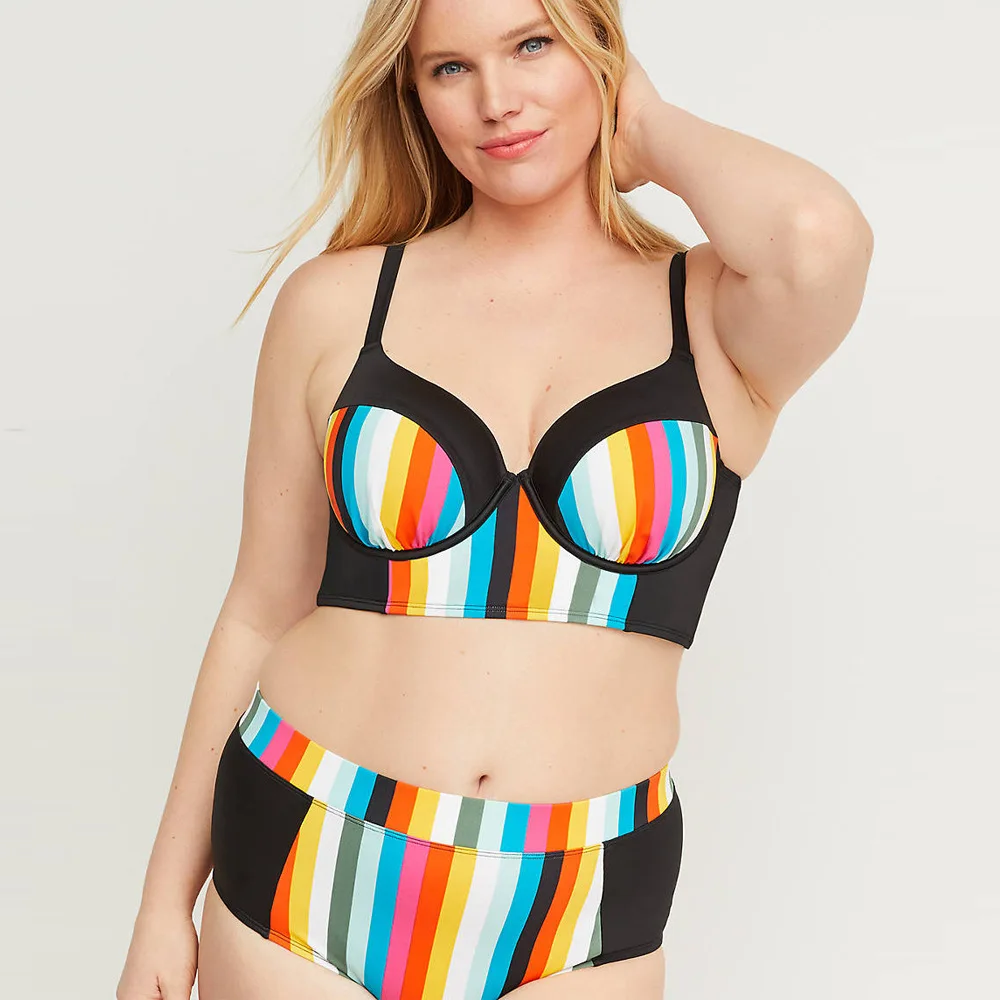 

Plus Size Women Striped Bikinis Sets Swimwear Rainbow Patchwork Swimsuit Summer Beach Bodysuit Tankinis Bathing suit Biquinis