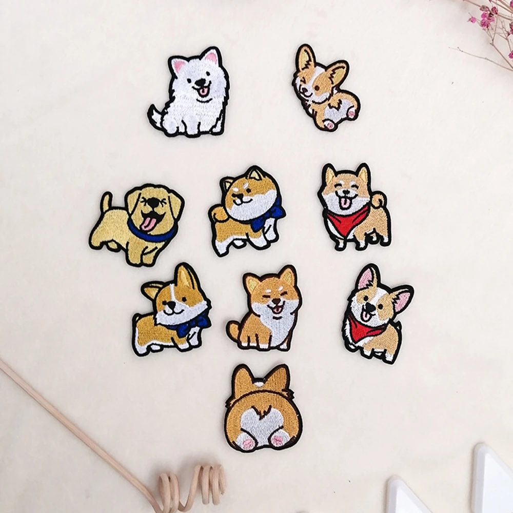 Corgi Dachshund Husky Patch Embroidery Patches For Clothing Cute Dog Animal Iron-On Patches On Clothes 17style